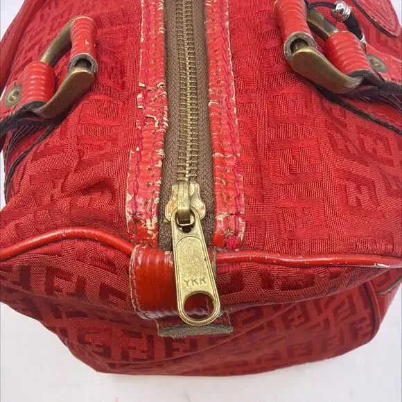 Fendi Red Zucca Canvas Boston Bag - Picture 6 of 9